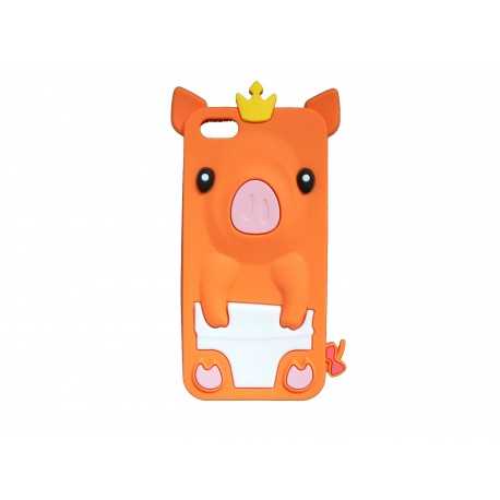 Coque silicone pour Iphone 5C cochon orange + film protection écran