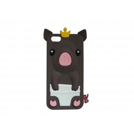 Coque silicone pour Iphone 5C cochon marron + film protection écran