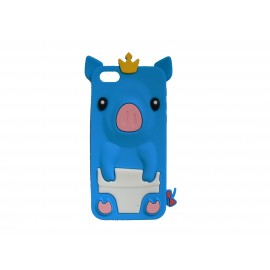 Coque silicone pour Iphone 5C cochon bleu + film protection écran