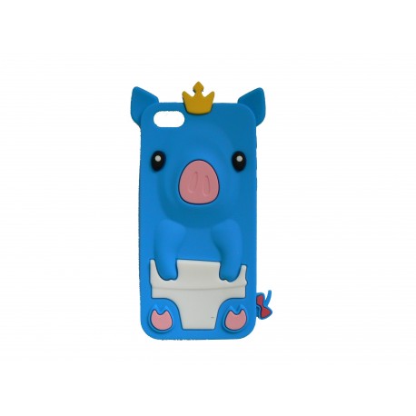 Coque silicone pour Iphone 5C cochon bleu + film protection écran