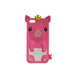 Coque silicone pour Iphone 5C cochon rose bonbon + film protection écran