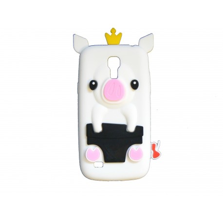 Coque silicone pour Samsung Galaxy S4 Mini / I9190 cochon blanc + film protection écran offert