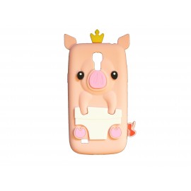 Coque silicone pour Samsung Galaxy S4 Mini / I9190 cochon saumon + film protection écran offert