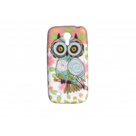 Coque silicone pour Samsung Galaxy S4 Mini / I9190 hibou saumon  + film protection écran offert