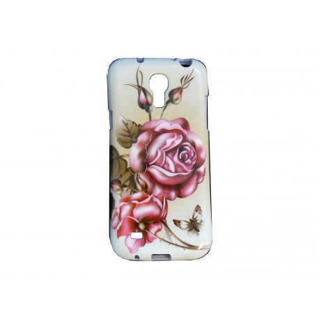 Coque silicone pour Samsung Galaxy S4 Mini / I9190 blanche fleurs roses  + film protection écran offert