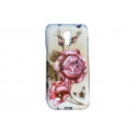 Coque silicone pour Samsung Galaxy S4 Mini / I9190 blanche fleurs roses  + film protection écran offert