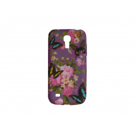 Coque silicone pour Samsung Galaxy S4 Mini / I9190 violette papillons et fleurs multicolores  + film protection écran offert