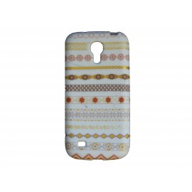 Coque silicone pour Samsung Galaxy S4 Mini / I9190 blanche ligne or  + film protection écran offert