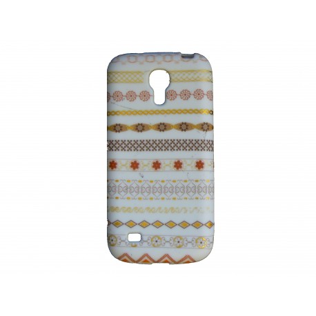 Coque silicone pour Samsung Galaxy S4 Mini / I9190 blanche ligne or  + film protection écran offert