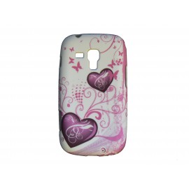 Coque silicone pour Samsung Galaxy Trend/S7560 coeurs roses + film protection écran offert