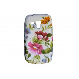 Coque silicone pour Samsung Galaxy Trend/S7560 fleurs roses et bleues + film protection écran offert