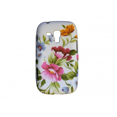 Coque silicone pour Samsung Galaxy Trend/S7560 fleurs roses et bleues + film protection écran offert