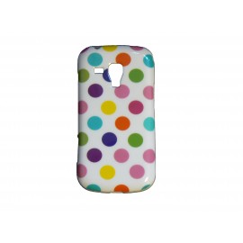 Coque TPU blanche pour Samsung Galaxy Trend/S7560 à pois multicolores + film protection écran offert