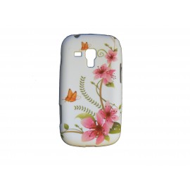 Coque silicone pour Samsung Galaxy Trend/S7560 papillon orange fleurs roses + film protection écran offert