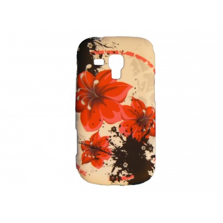 Coque silicone pour Samsung Galaxy Trend/S7560 fleurs rouges + film protection écran offert