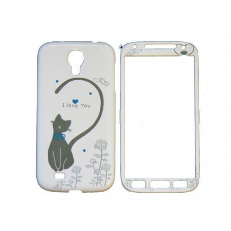 Coque semi-intégrale pour Samsung Galaxy S4/I9500 chat cur bleu+ film protection écran offert