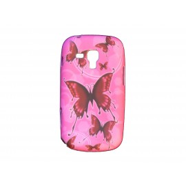 Coque silicone pour Samsung Galaxy Trend/S7560 rose papillons rouges + film protection écran offert
