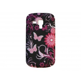 Coque silicone pour Samsung Galaxy Trend/S7560 noire papillons roses + film protection écran offert