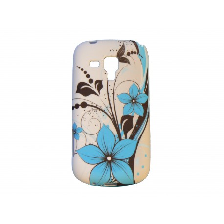 Coque silicone pour Samsung Galaxy Trend/S7560 blanche fleurs bleues + film protection écran offert