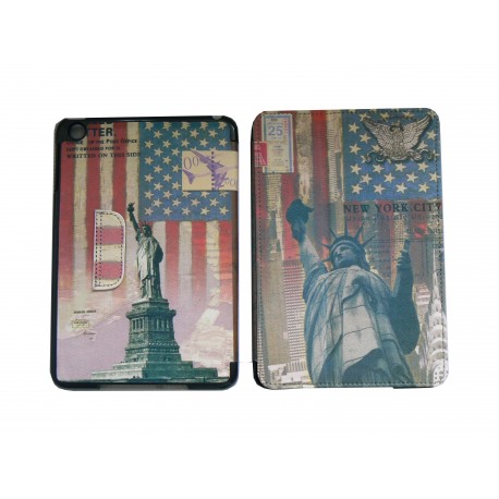 Pochette Ipad Mini drapeau USA/Etats-Unis statue de la liberté + film protection écran offert