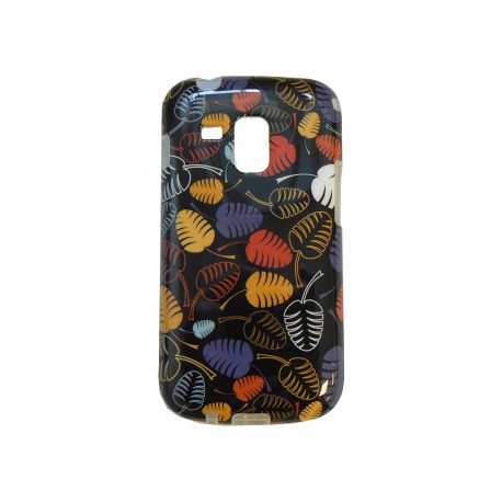 Coque TPU noire pour Samsung Galaxy Trend/S7560 feuilles marrons + film protection écran offert