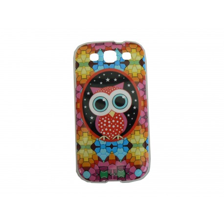 Coque TPU Samsung Galaxy S3 / I9300 hibou multicolore + film protection écran offert