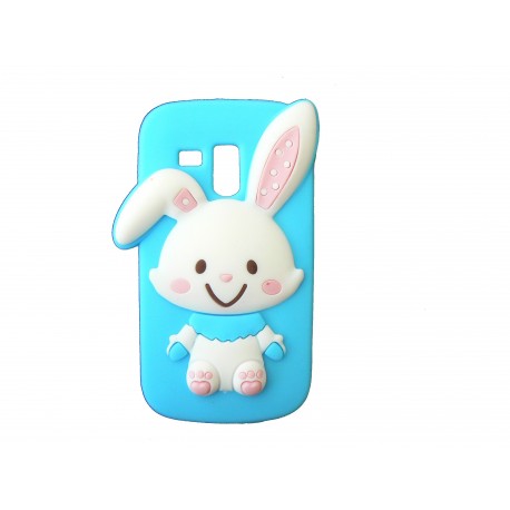 Coque silicone bleue pour Samsung Galaxy Trend/S7560 lapin blanc + film protection écran offert