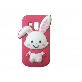 Coque silicone rose fuschia pour Samsung Galaxy Trend/S7560 lapin blanc + film protection écran offert
