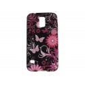 Coque TPU Samsung Galaxy S5 G900 noire fleurs papillons roses  + film protection écran offert
