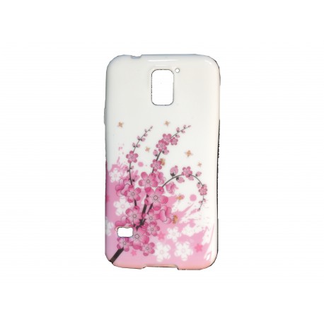 Coque TPU Samsung Galaxy S5 G900 blanche fleurs roses  + film protection écran offert