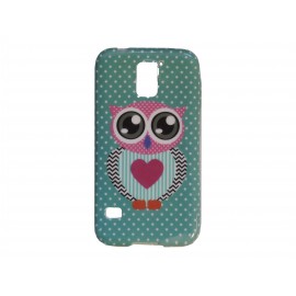 Coque TPU Samsung Galaxy S5 G900 hibou cur rose + film protection écran offert