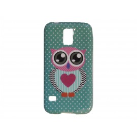 Coque TPU Samsung Galaxy S5 G900 hibou cur rose + film protection écran offert