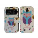 Pochette pour Samsung I9500 Galaxy S4 simili-cuir hibou bleu + film protection écran