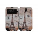 Pochette pour Samsung I9500 Galaxy S4 simili-cuir tour Eiffel carte postale + film protection écran