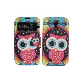 Pochette pour Samsung I9500 Galaxy S4 simili-cuir hibou rose + film protection écran