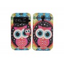 Pochette pour Samsung I9500 Galaxy S4 simili-cuir hibou rose + film protection écran