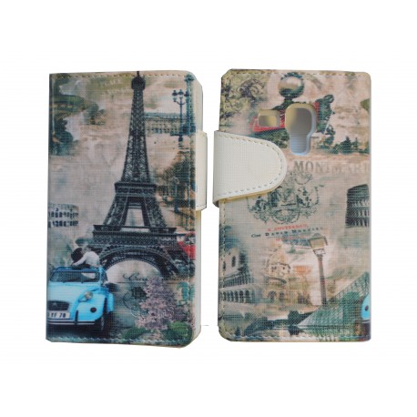 Pochette pour Samsung I9500 Galaxy S4 simili-cuir Tour Eiffel version 3 + film protection écran