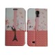 Pochette pour Samsung I9500 Galaxy S4 simili-cuir Tour Eiffel rouge pois blancs + film protection écran