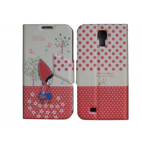 Pochette pour Samsung I9500 Galaxy S4 simili-cuir beige pois rouges + film protection écran