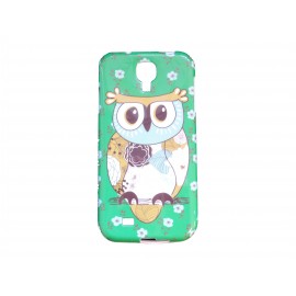 Coque  pour Samsung Galaxy S4 / I9500 TPU verte hibou + film protection écran offert