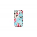 Coque pour Samsung Galaxy S4 / I9500 bleue fleurs roses + film protection écran offert