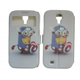 Pochette pour Samsung I9500 Galaxy S4 simili-cuir minion + film protection écran