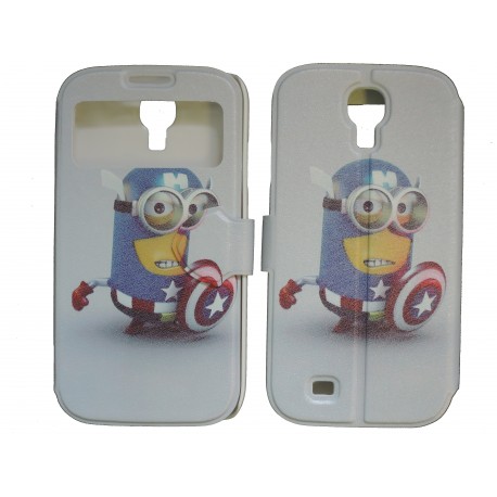 Pochette pour Samsung I9500 Galaxy S4 simili-cuir minion + film protection écran