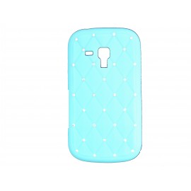 Coque silicone pour Samsung Galaxy Trend/S7560 bleue turquoise strass + film protection écran offert