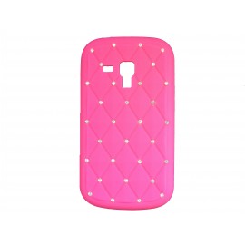 Coque silicone pour Samsung Galaxy Trend/S7560 rose fuschia strass + film protection écran offert