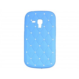 Coque silicone pour Samsung Galaxy Trend/S7560  bleue strass + film protection écran offert