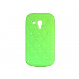 Coque silicone pour Samsung Galaxy Trend/S7560  verte strass + film protection écran offert