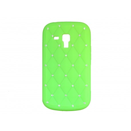 Coque silicone pour Samsung Galaxy Trend/S7560  verte strass + film protection écran offert