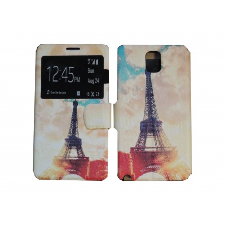 Pochette pour Samsung Galaxy Note 3 N9000 simili-cuir Tour Eiffel orange + film protection écran