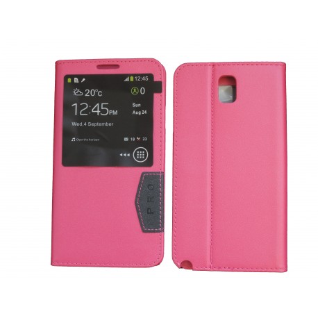 Pochette fenêtre pour Samsung Galaxy Note 3 N9000 simili-cuir rose+ film protection écran